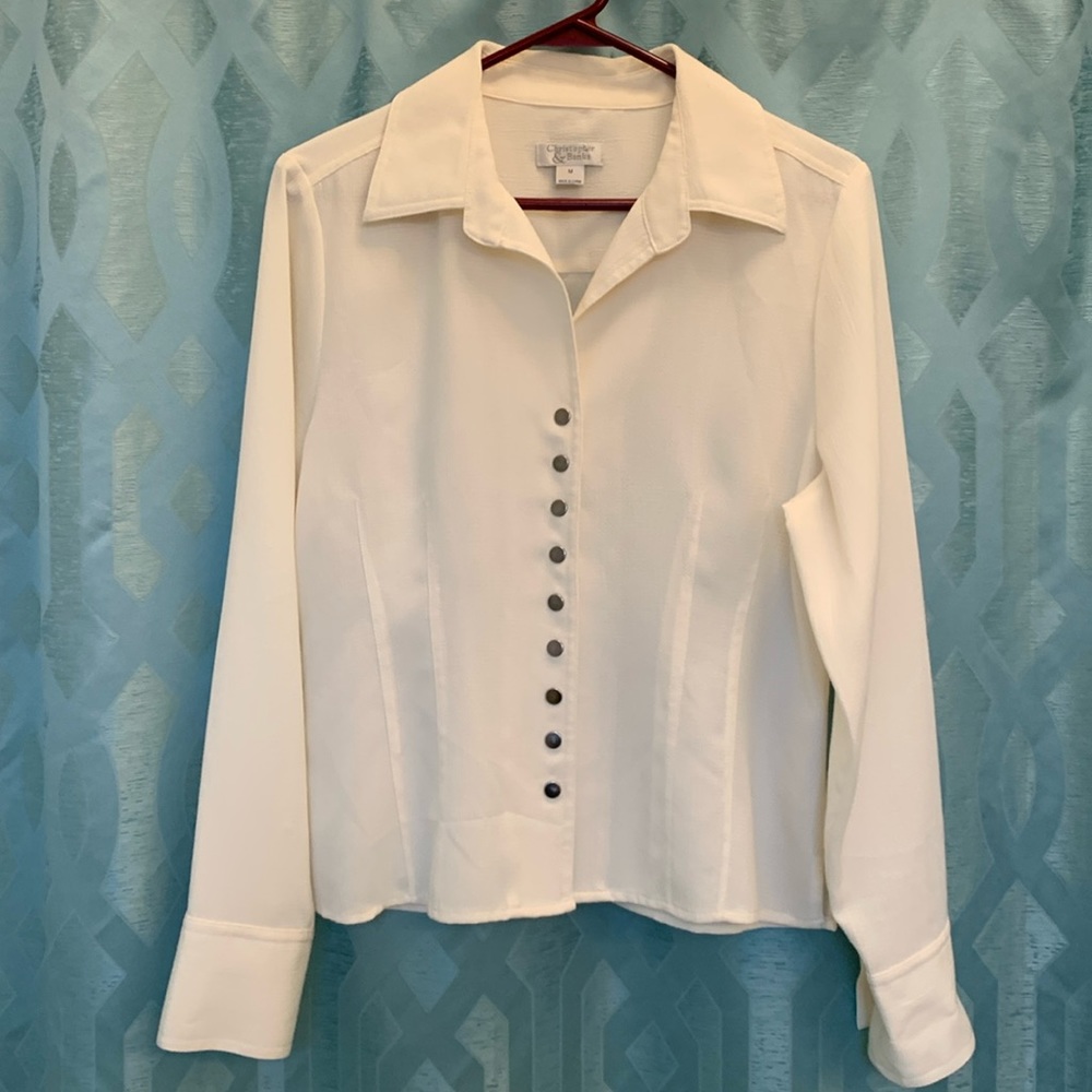 Christopher & Banks v neck snap up long sleeve blouse, very nice,